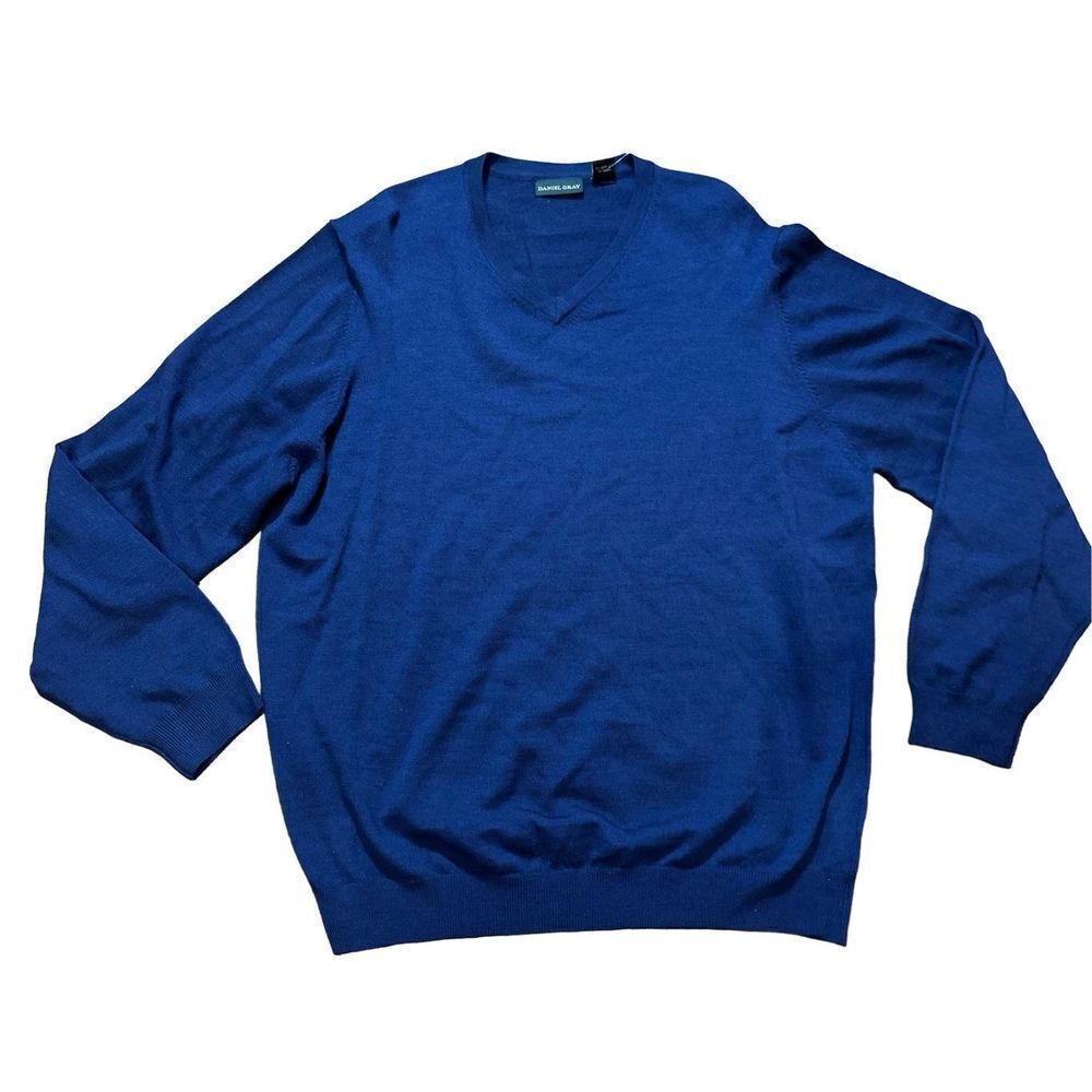 Daniel Gray men's 100% merino wool Blue Vneck‎ sweater sz XL